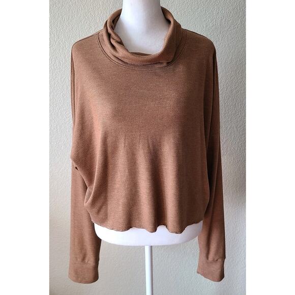 American Eagle Outfitters Sweaters - American Eagle Outfitters Cropped Oversized Cowl Ribbed Sweater Sz Large Tan